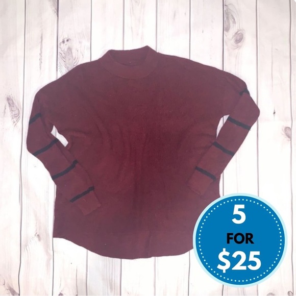 American Eagle Outfitters Sweaters - Wine and Black Striped Mockneck Oversized Sweater